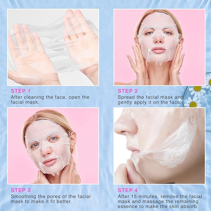 48 Packs Collagen Sheet Facial Masks,Plant Extract and Sodium Hyaluronate,Effective Care for All Skin Types,Skincare Spa Korean Face Mask