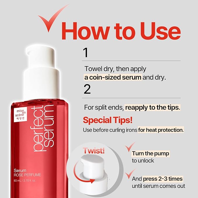 Mise En Scene Perfect Rose Perfume Serum - Hair Refreshing Oil for Dry Hair | Heat Protectant | Argan Oil | Damage Repair | Korean Hair Care | Frizz Ease Essence | Dermask Rose Scent 2.70 Fl. Oz.