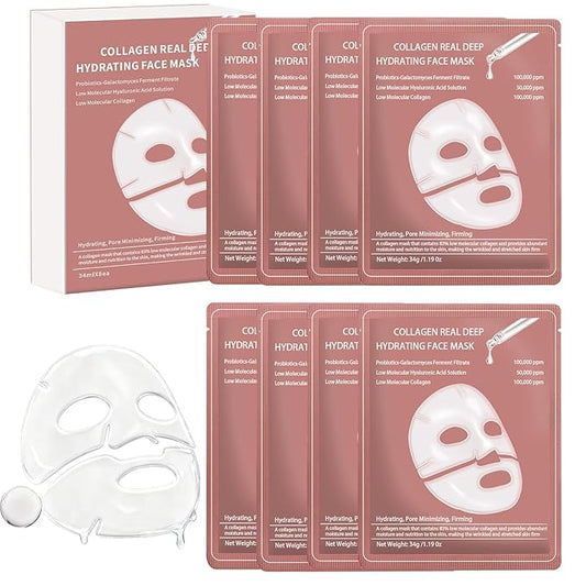 8 Pack Collagen Face Mask, Collagen Face Mask Overnight, Anti-Wrinkle Lifting Collagen Mask, Deeply Hydrates, Minimizes Pores, And Enhances Elasticity