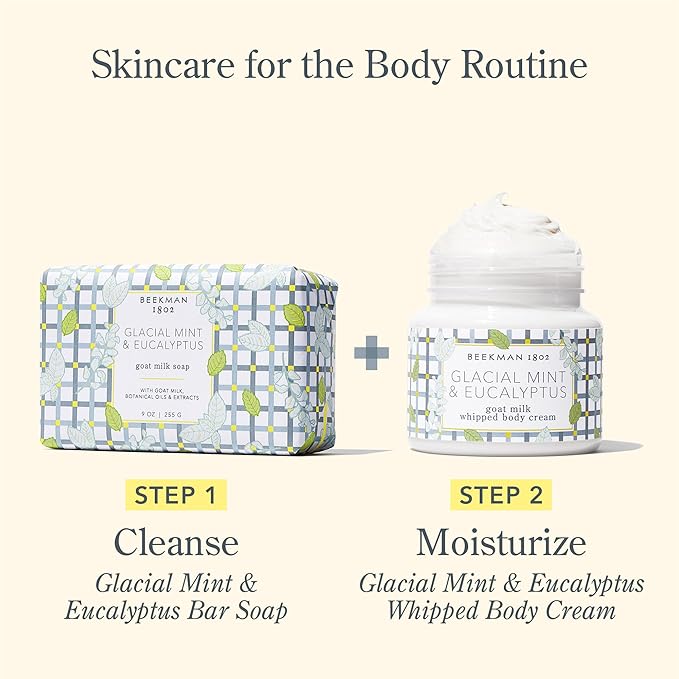 Beekman 1802 Whipped Body Cream – Moisturizes & Softens Skin with Goat Milk, Mango Seed Butter & Vitamin E – 8 oz – Glacial Mint & Eucalyptus