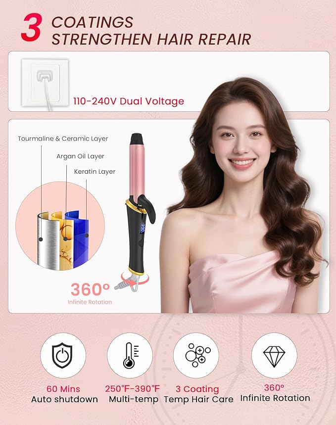 Ukliss Mini Curling Iron, Heats in 30s for Soft Waves & Curls, Dual Voltage Travel Curling Iron with 5 Temp & Anti-Scald Guard, Perfect for Short to Medium Hair,Travel Friendly (Black, 1 Inch)