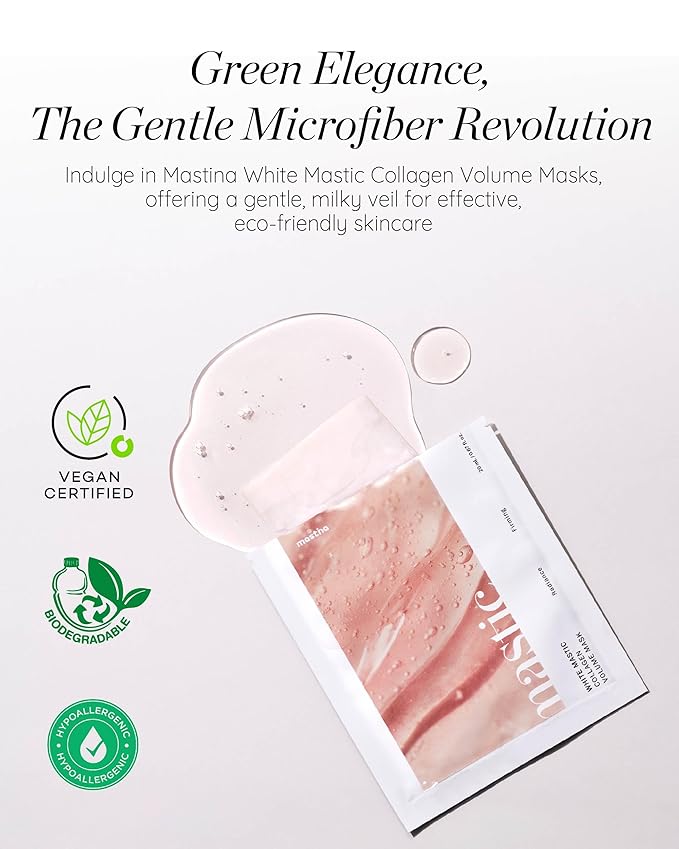 MASTINA White Mastic Collagen Face Sheet Mask (4 Pack), Korean Anti-Aging Treatment for Firming & Lifting, with Hyaluronic Acid for Deep Hydration, Visibly Plumps & Reduces Appearance of Sagging Skin