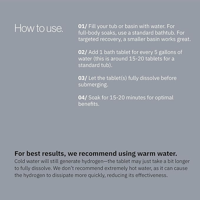 Molecular H2TAB Hydrogen Bath Tablets – 60 Count – Fragrance-Free Hydrogen Bath Bombs for Muscle Relief, Skin Hydration & Oxidative Stress Support – Magnesium-Based Antioxidant Detox Bath