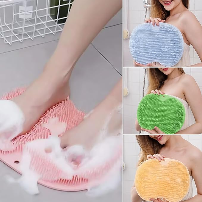 4-Pack Bath Scrubber Mat for Back Scrubbing and Foot Exfoliation - Dual-Use Shower Mats with Non-Slip Suction Cups - Soft, Durable, and Hygienic - Perfect for Full-Body Cleansing and Spa-Like Comfort