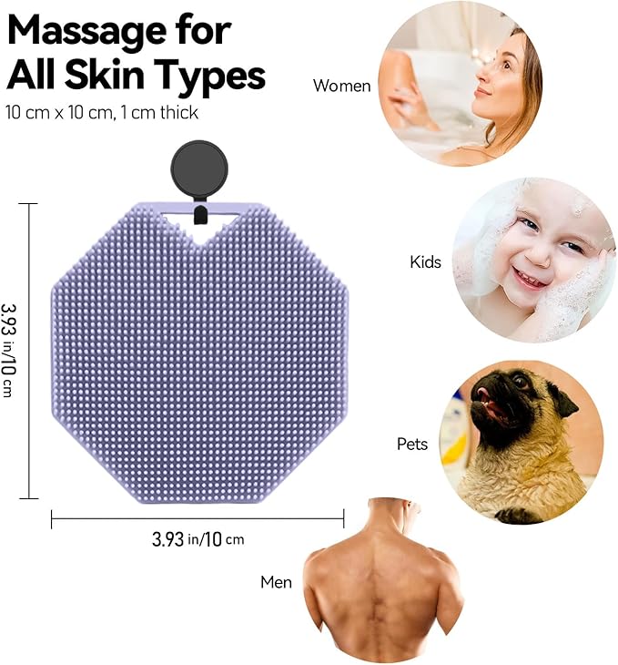 OTHIX Silicone Loofah Body Scrubber - Exfoliator Shower Scrubber for Body, Men & Women - Dense Soft Bristles, Ergonomic Handle, Easy to Clean＆Travel Friendly (Purple)