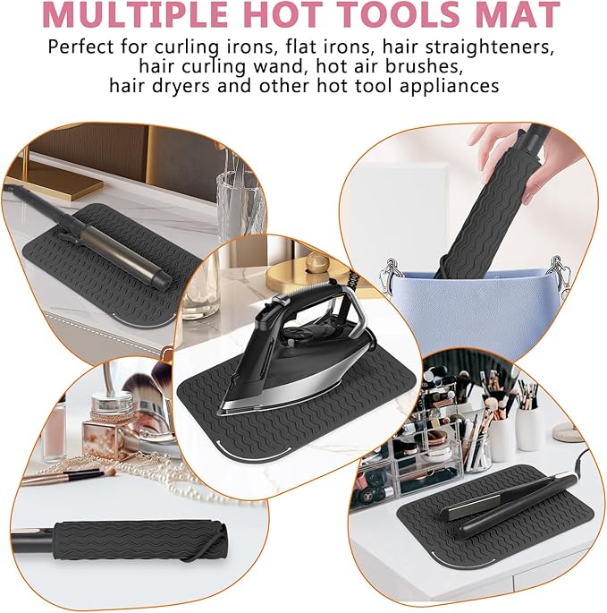 Larger Size Silicone Heat Resistant Mat for Curling Irons, Flat Irons, Hair Straightener and Other Hair Styling Tools, Portable Hot Tools Pad Cover for Travel Vanity Salon(12.0" x 9.0")