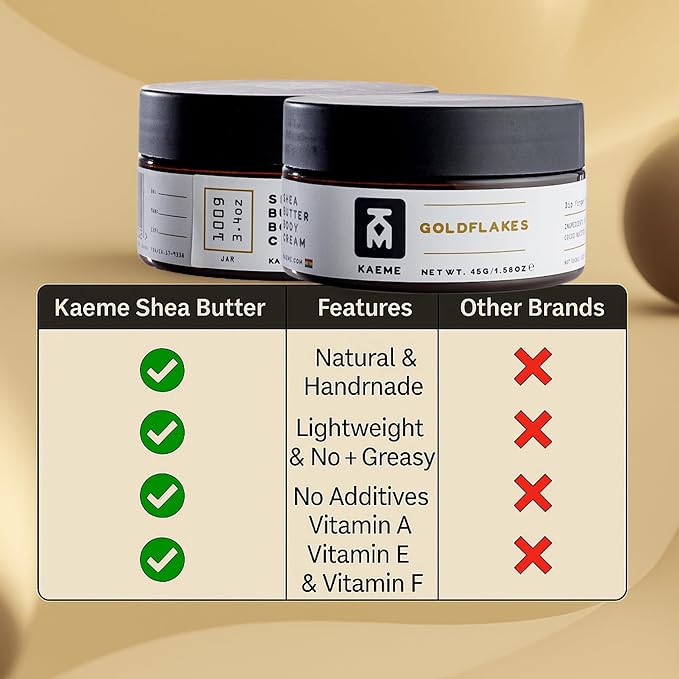 KAEME Goldflakes Shea Body Butter Moisturizer For Women and Men, Made From Raw Organic Pure Unrefined Shea With Natural Coconut Oil For Deep Hydration, Soften, Nourish Skin Hair Scalp (3.4oz/100g jar)