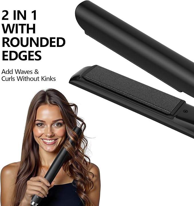 MIRACOMB 1” Flat Iron Hair Straightener Pro - Ceramic Ion Tech, Curls & Straightens Easily, Digital Heat for Precision Styling, Dual Voltage - Perfect Hair Straightening Tool for Travel & Smooth Style