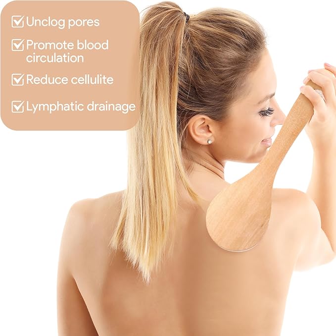 4Pcs Dry Brushing Body Brush Set, Dry Brush Natural Bristle for Back Massage Lipedema Shower Lymphatic Drainage and Cellulite Treatment Improve Blood Circulation, Bath Scrubber for Body
