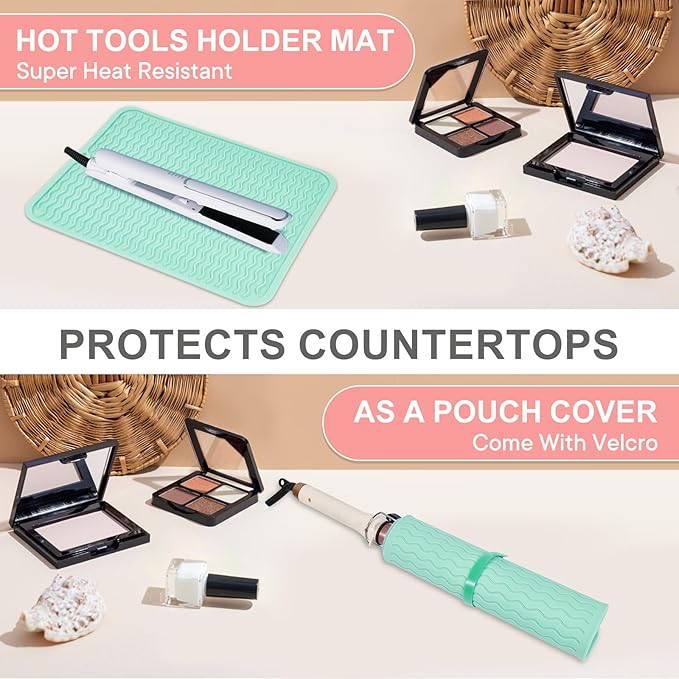 Oversize Silicone Heat Resistant Mat, Portable Travel Mat Cover for Curling Irons, Flat Irons, Hair Straightener and Hot Hair Styling Tools(14.2" x 11")