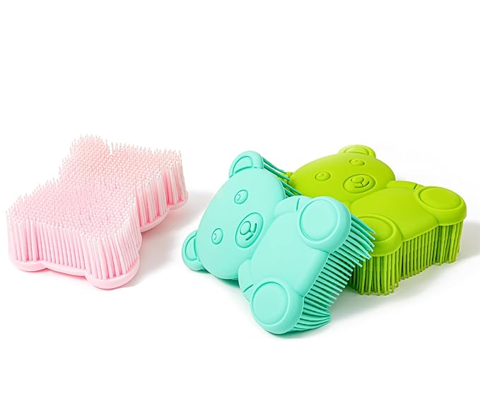 Premium Sensory Brushes for Kids or Autism,Soft Silicone Body Scrubber,2 in 1 Sensory Room Occupational Therapy,Silicone Loofah,Pets Shower Brush Bath Brush Shampoo Brush (3pcs(Bear))