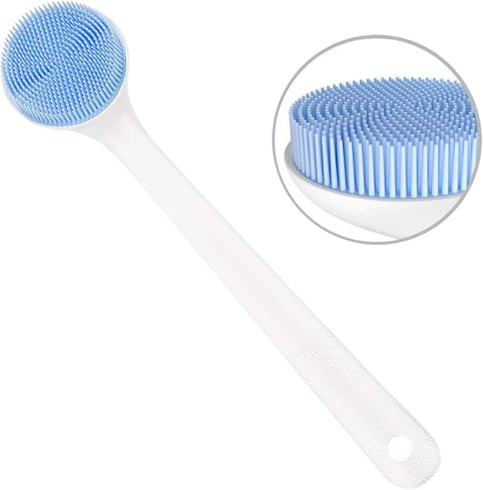 V-TOP Back Scrubber for Shower, Silicone Body Scrubber Long Handle with Soft Bristles, Bath Body Washer Shower Exfoliator Brush for Men and Women, BPA Free, Non-Slip