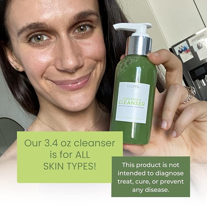 Teami Facial Cleanser with Salicylic Acid, Aloe, Matcha & Sea Kelp - Gentle Organic Acne Face Wash for Makeup Removal - Our Best Hydrating Facial Skin Care for Women of All Skin Types (Mini 3oz)