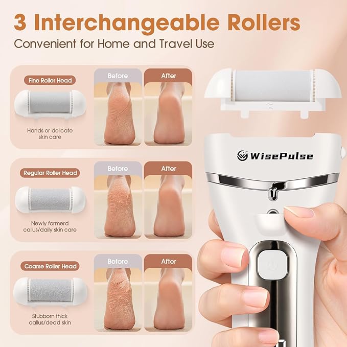 Electric Foot Callus Remover, Rechargeable Portable Electronic Foot File Pedicure Tools, Electric Callus Remover for Feet with 3 Rollers, IPX6 Waterproof Foot Care for Dead Skin, Ideal Gift