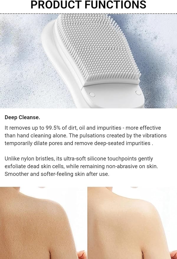 Electric Sonic Body Brush Scrubber, Rechargeable Bath Brush, High-Frequency Pulsation, Clean Body and Face, Waterproof, Exfoliating and Massaging Skin (White Pearl) for Women, Men, Mother Day Gift