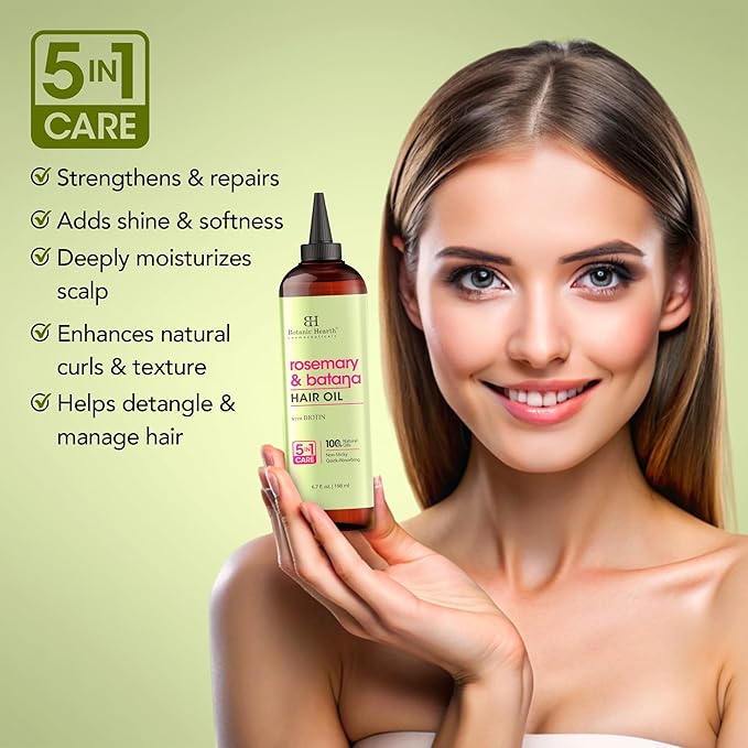 Botanic Hearth 100% Pure Rosemary Batana Oil for Hair Growth | Hair Oil Repairs Dry Damaged Hair, Strengthening, Healthier - Hair Tonic, 6.7 Fl Oz (2 Pack)