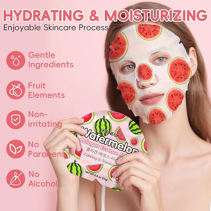 6 Pack Colorful Fruit Face Masks Skincare, Sheet Hydrating Face Mask, Collagen Facial Mask for Skin Care, Stocking Stuffers for Women, Bulk Christmas Gifts and Spa Party Gifts