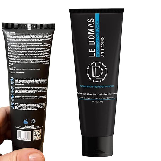 Botanical Face Wash with Ginger, Walnut, Aloe Vera & Charcoal – Hydrating Facial Cleanser for Men & Women – Sulfate Free, Gentle Skin Care Products & Face Wash for All Skin Types, 4 fl oz