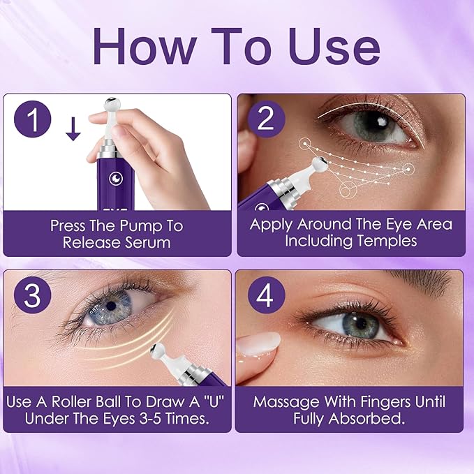 Caffeine Eye Serum for Puffy Dark Circles, Instant Depuffing Under Eye Treatment Anti-Aging Firming Undereye Serum with Roller for Wrinkles Bags Fine Lines Brightening Christmas 0.5 Floz