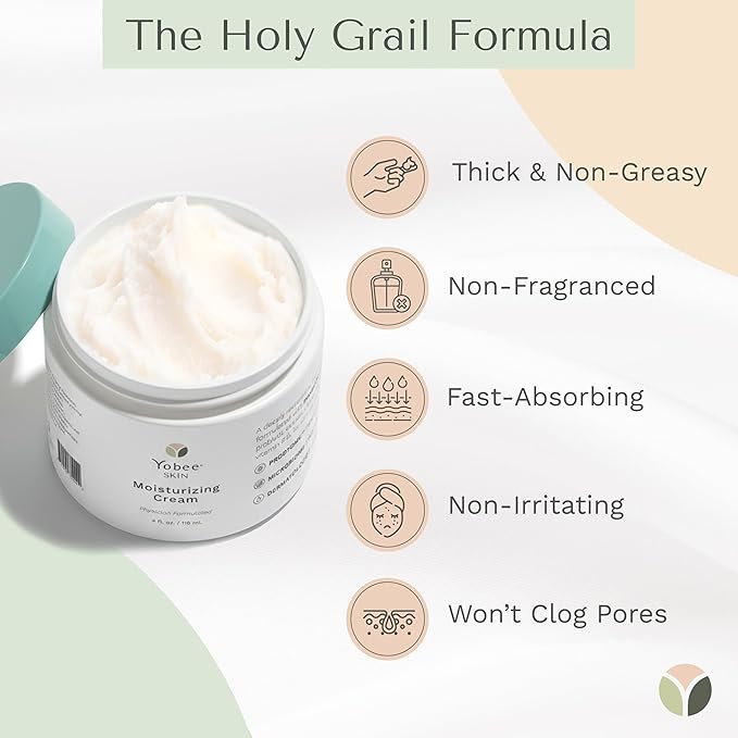 Yobee Body & Face Cream for Dry, Itchy Skin, Eczema & Psoriasis, Dermatologist Formulated, Probiotics, Honey, Turmeric, Vitamins B12 & E, Ceramides, Shea Butter, Fragrance Free, For Kids & Adults