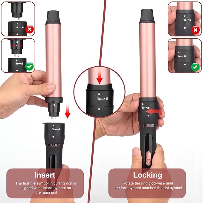 5 in 1 Curling Wand Set - SIQUER Curling Iron Set 1/2 to 1 1/4 Inch Beach Waves Wands 1 1/2 Inch Thermal Brush Fast Heating Up Hair Curlers for Women with Protective Gloves Clamps (Rose, Black)