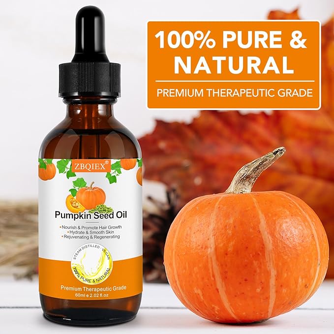 Pumpkin Seed Oil, Pumpkin Seed Essential Oil for Hair Growth & Dry Damaged Hair, Strengthen Hair Thickness, Nourish Hair scalp, Moisturizer Serum for Skin, Face & Body, 2 Pcs