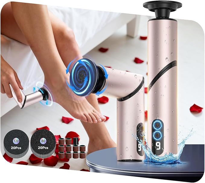 5-in-1 Professional Electric Callus Remover for Feet(Portable & Foldable), Removes 99.92% of Calluses in 3 Mins, Eectric Foot Callus Remover Pedicure Kits with 10 & 40 Grit Pads for Smooth Feet, Pink