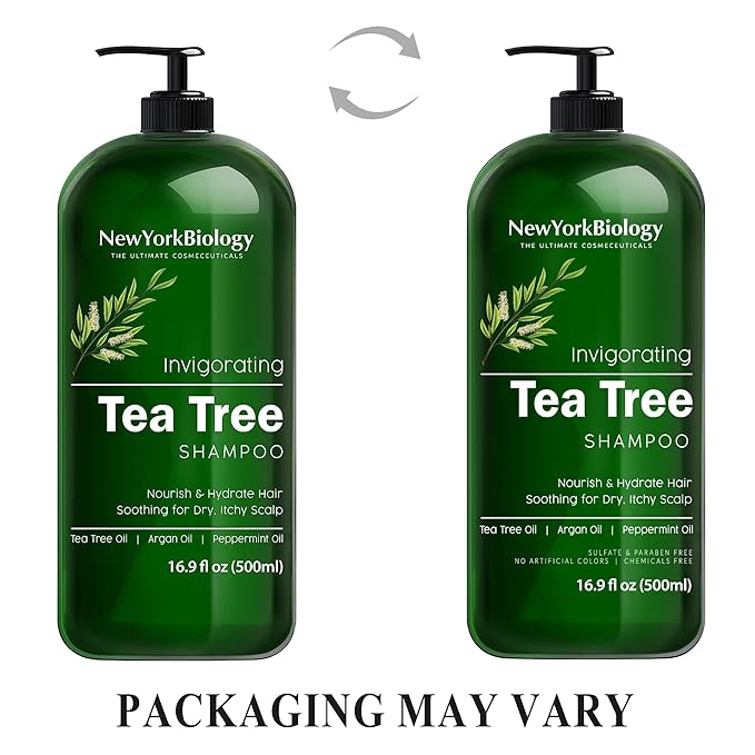 New York Biology Tea Tree Shampoo – Deep Cleanser – Relief for Dandruff and Dry Itchy Scalp – Therapeutic Grade - Helps Promote Hair Growth – 16.9 fl Oz - Pack of 2