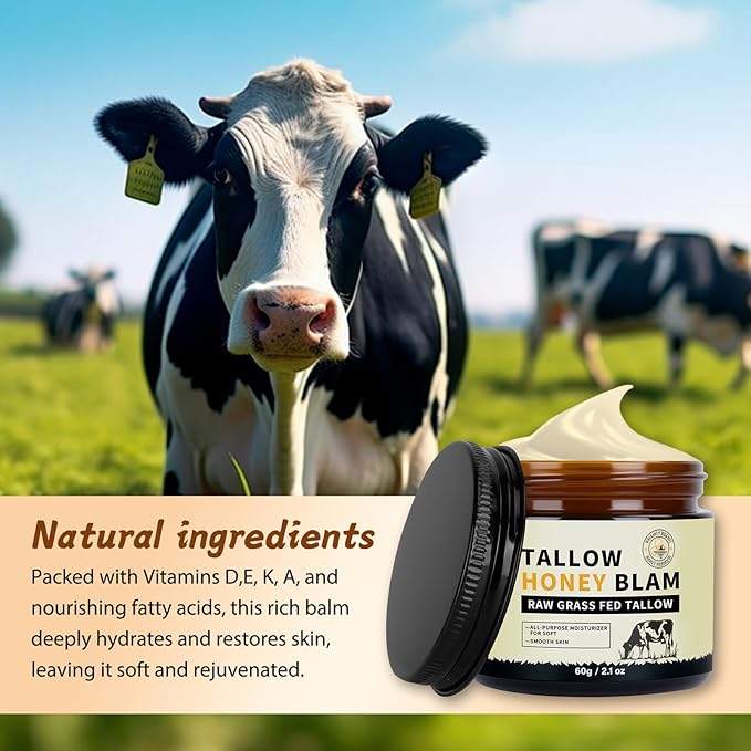 Beef Tallow for Face,Tallow and Honey Balm,Tallow Face Moisturizer Organic Grass Fed,Whole Body & Face 2.1oz Citrus Breeze