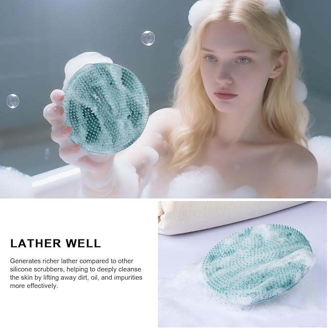 INNERNEED Food Grade Silicone Body Scrubber Gentle Exfoliating Brush for Women Men Deep Clean for All Skin Types, More Hygienic and Well Lather (Dark Green+Pink)