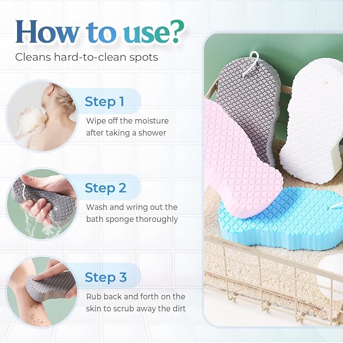 Magic Exfoliating Bath Sponge, Upgraded 3D Super Soft Exfoliating Bath Sponge Magic Exfoliating Body Scrubber, Shower Brushes for Adults Women and Men (A-2Pcs)