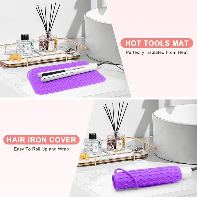 Plus Size Silicone Heat Resistant Mat, Portable Travel Hot Tools Pad Cover for Curling Iron, Flat Iron, Hair Straightener and Other Hair Styling Tools(12.0" x 9.0")
