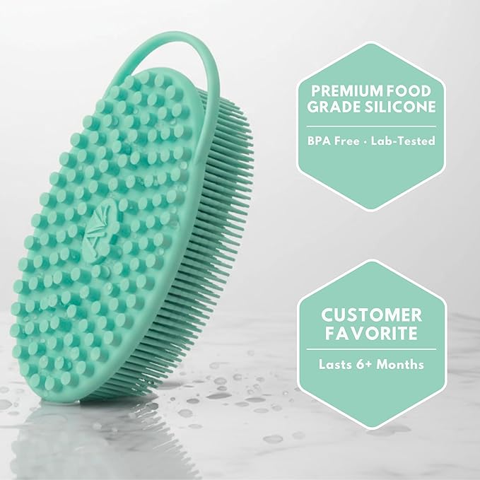 Silicone Body Scrubber for Shower - Gentle Exfoliating Back Scrubber with Soft Bristles - Avilana Premium Dual Sided Bath Brush Massage - Loofah Alternative for Sensitive Skin - Gift Women Men