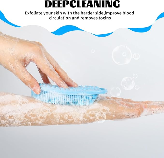 Silicone Loofah Body Scrubber for Shower - 2 PCS Soft & Gentle Loofah Alternative for Sensitive Skin, Fast-Drying & Hygienic Body Wash Scrubber Brush for Women, Men & Kids, Lather Well(Black and Blue)