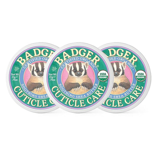 Badger Cuticle Care, 100% Organic Cuticle Cream for Natural Nail Care, Soothe & Restore Dry & Splitting Cuticles, Rich Shea Butter, Light Citrus Scent, .75oz Tin, 3-Pack
