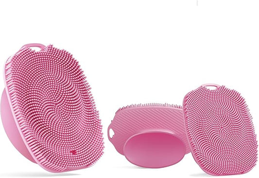 2 PCS Face Scrubber, Soft Silicone Face Exfoliator with Suction Cup for Man and Women Deep Skin Clean (Body Scrubber + Face Scrubber Pink)