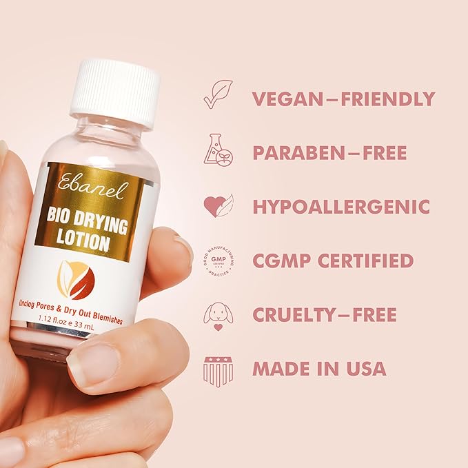 Ebanel Bio Drying Lotion Blemish Spot Solution for Face & Body with Sulfur & Salicylic Acid, Targets Pimples & Zits, Helps Clear Pores and Reduce Surface Blemishes Overnight
