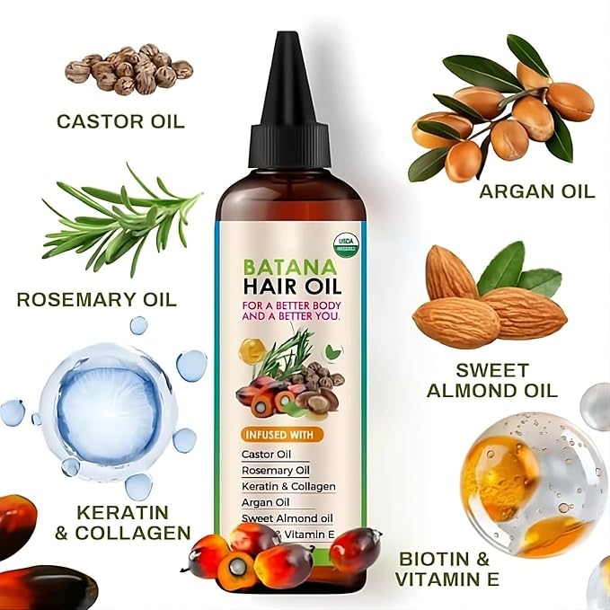 Organic100% Pure Batana Oil for Hair Growth Castor, Rosemary, pumpkin Blend Infused with Biotin, Keratin & Vitamin E Premium Scalp Treatment & Hair Growth Serum