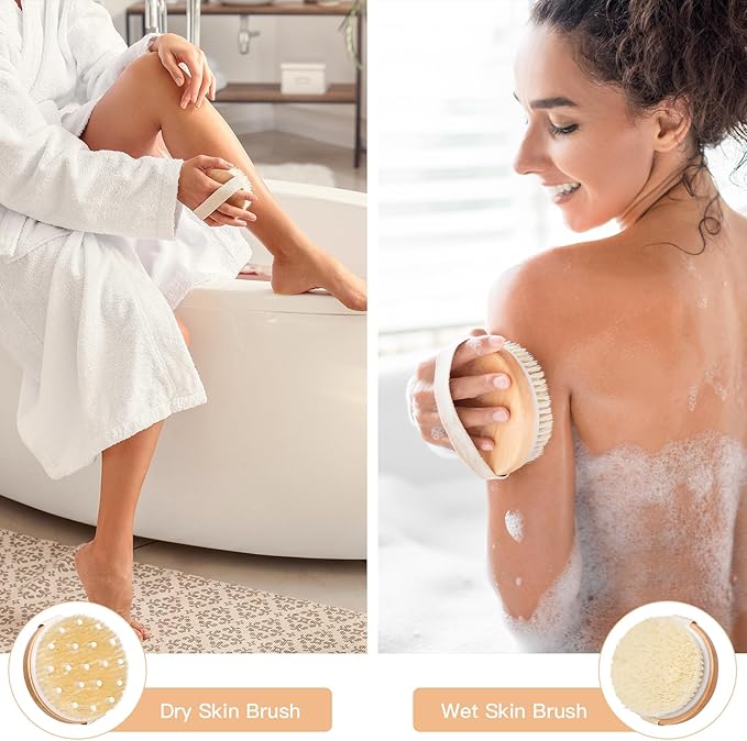 2 Pack Exfoliating Body Brushes - Wet & Dry Brush - Shower Scrubber for Body, Dry Brushing Body Brush for Lymphatic Drainage, Body Exfoliating Brush with Massage Nodes