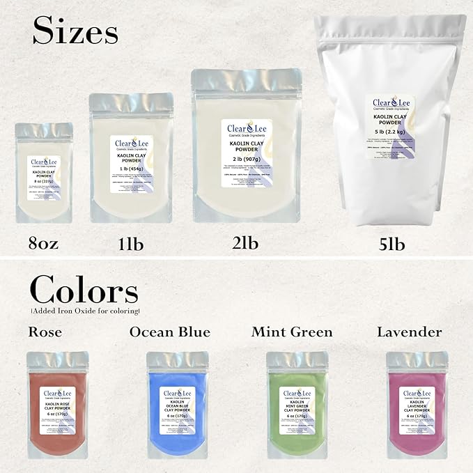 ClearLee Kaolin Clay Cosmetic Grade Powder - 100% Pure Natural Powder - Great For Skin Detox, Rejuvenation, and More - Heal Damaged Skin - DIY Clay Face Mask (5 LB)