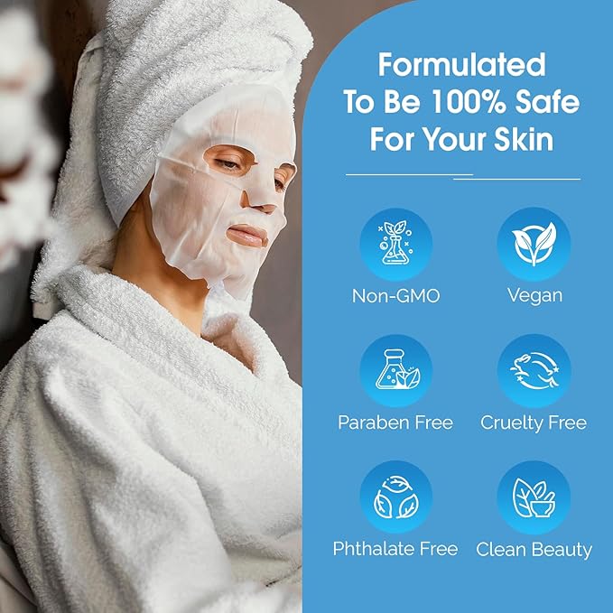 Hyaluronic and Ceramide Sheet Mask - Korean Face Mask for Hydrated and Soft - Looking Skin - Collagen Facial Mask for Calming & Smoothing – Pack of 15