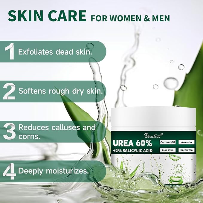 Urea Cream 60% with 2% Salicylic Acid – Unscented 60 Percent Urea Maximum Strength for Dry, Cracked Heels, Hands, Knees, and Elbows. Dead Skin Remover & Callus Repair Treatment 6.35 oz