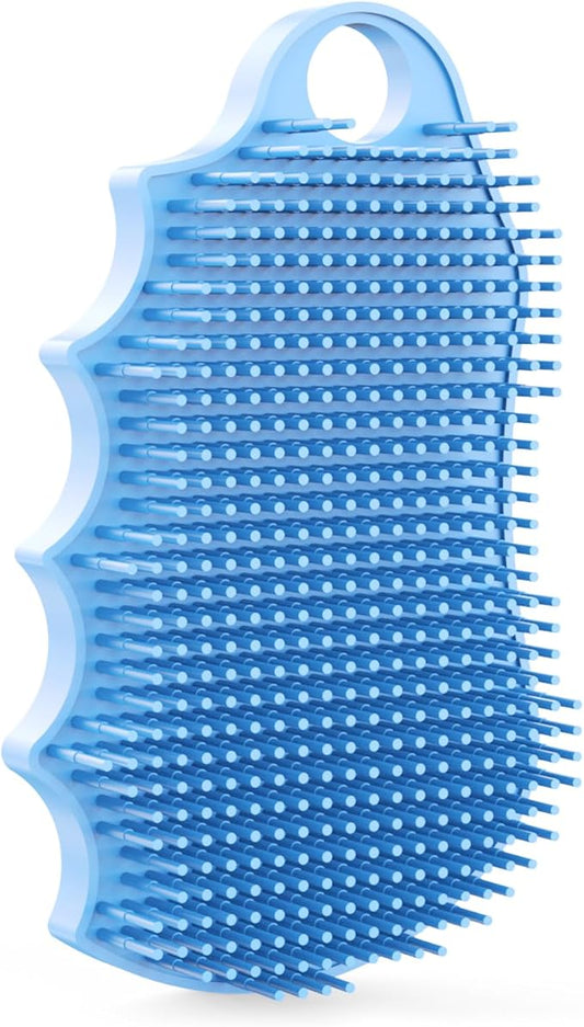 Silicone Body Scrubber Silver-Infused Dual-Sided 3-in-1 for Shower, Body Cleaning+Massage+Exfoliator Body Brush Buffer for Men and Women, Silicone Loofah, Non-Slip Handle (Sky Blue)