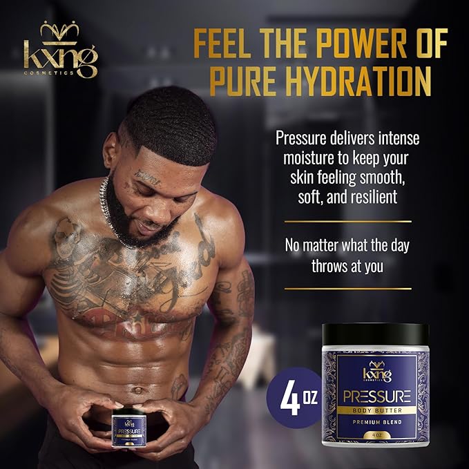 KXNG Cosmetics Natural Shea Body Butter – 4oz | Luxury Moisturizing Cream with Shea, Cocoa & Coconut Oil | Hydrating Body Butter for All Skin Types – Pressure