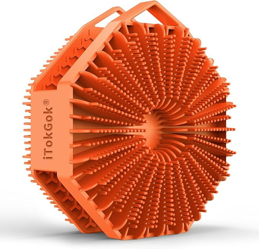 iTokGok® Premium 2-in-1 Silver-Infused Silicone Body Scrubber, Double-Sided Design Body Brush Silicone Body Scrubber Exfoliating Body Brushes for All Skin for Showering, Lathers Well - Orange