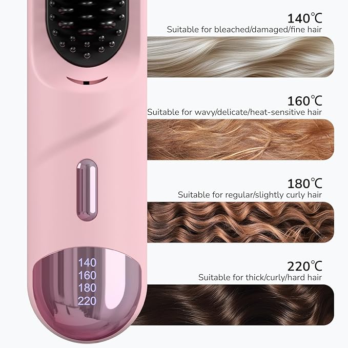 Go Brush Pro 2025 Hair Straightener Brush 300 Million Negative Ionic Portable Cordless Hair Straightener for Women with 4 Temps Fast Heating MCH Ceramic Coating Smooth Frizz - Free Hair Gift for Women