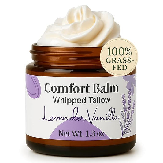 Whipped Tallow Balm – 100% Grass Fed Beef Tallow for Baby, Eczema & Sensitive Skin; Gentle Family Moisturizer for Dryness (Lavender Vanilla)