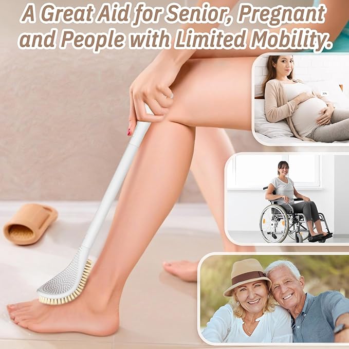 New Foot Brush & Foot Files Set(3PCS), 3-IN-1 Foot Scrubber with Long Handle, 10.2’’-27.5’’Adjustable Foot Scrub Brush and 2 Upgrade Foot File Callus Remover, Gift-Box Packed(White+2*Foot File)