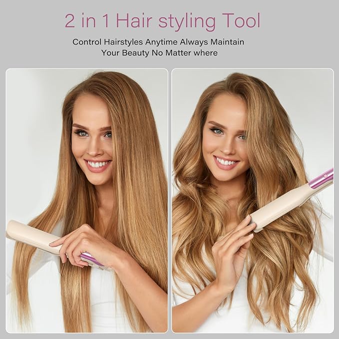 Hair Straightener,1.5” Flat Iron and Curler 2 in 1,Ceramic Coating,Quick Heat Up, 4 Temp. Options, for All Hair Type,Less Frizz, Shinier and Smoother,Dual Voltage for Travel (Cream)