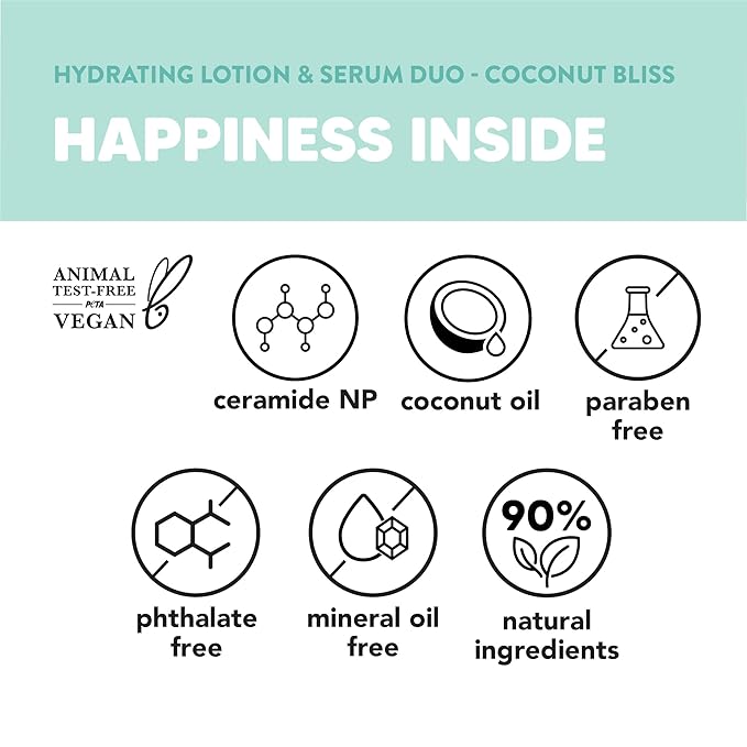 Onyx Professional Hydrating Body Lotion & Serum Duo with Ceramide NP & Coconut Oil, Coconut Bliss, 7 fl oz, 2pk